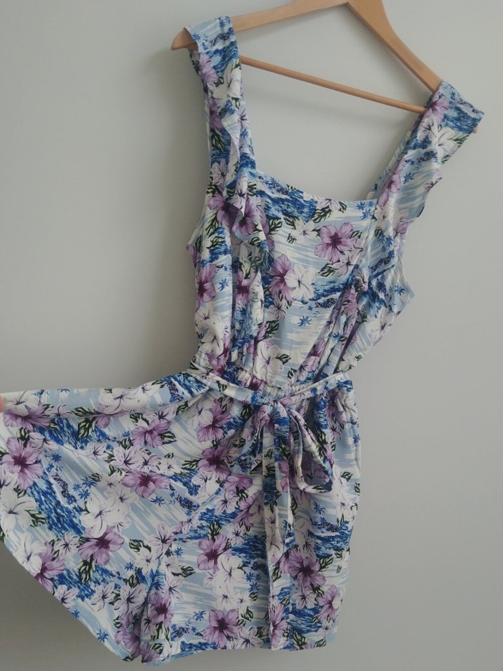 XL 100% rayon lightweight romper with smocking and elastic waist purple blue